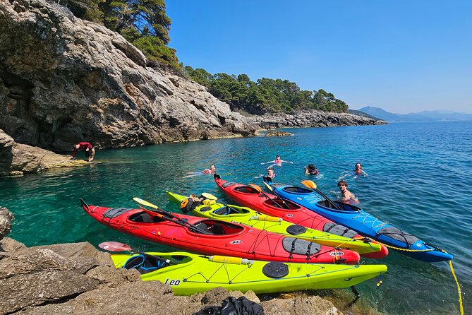 Elaphite Islands Full-Day Kayak and Bike Tour from Dubrovnik - Back to Lopud: clear water, gear drop, and a medieval town wander